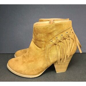 Charlotte Russe Tan Suede Fringe Ankle Booties Women's Size 7 Block Heel Western